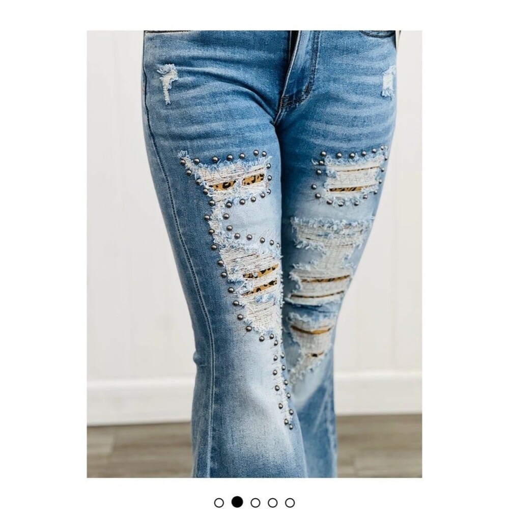 OLI & HALI JEANS leopard distressed flare jeans OLI and HALI OH Jeans OLI HALI S - Picture 4 of 7